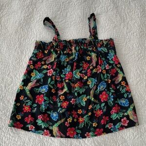 Old Navy Floral Tank Top - Black with Multicolor Tropical Design